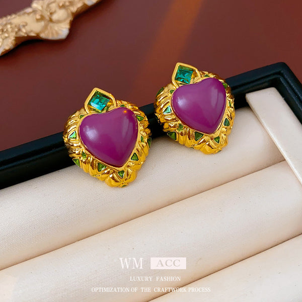 Luxurious Heart Geometric Heart Alloy Oil Dripping Earrings