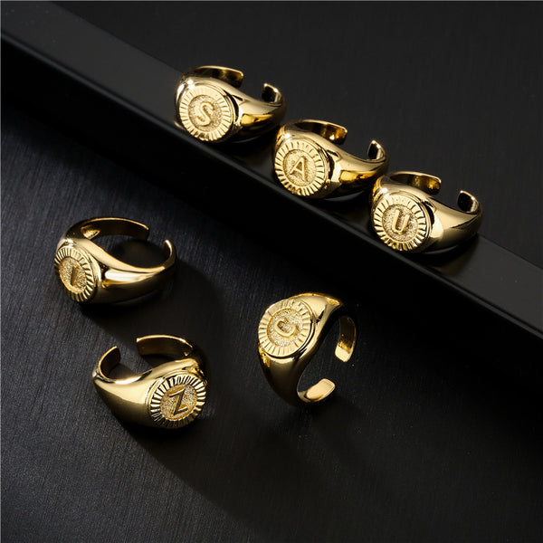 Minimalist Women Letter Number Text Letter Copper Electroplating Rings