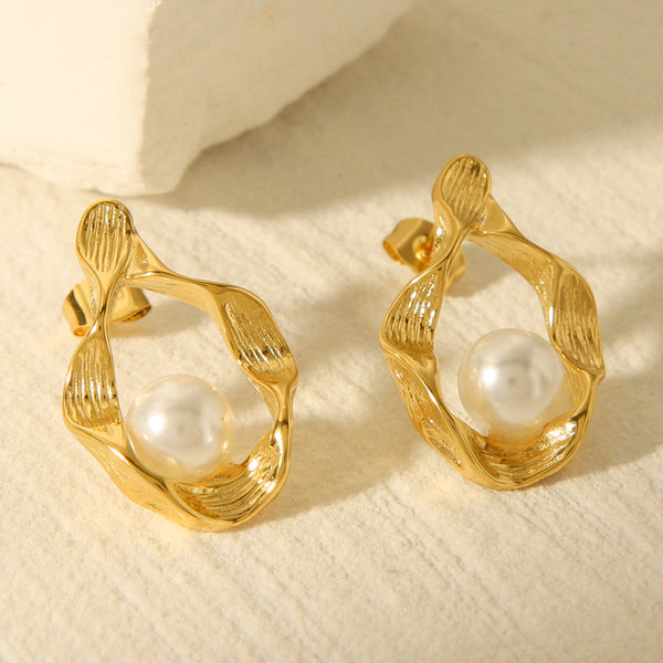 IG Style Pearl Geometric Stainless Steel Electroplating Earrings