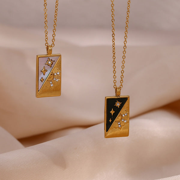 Fashion Quadrilateral Geometric Stainless Steel 18K Gold Plated Necklaces