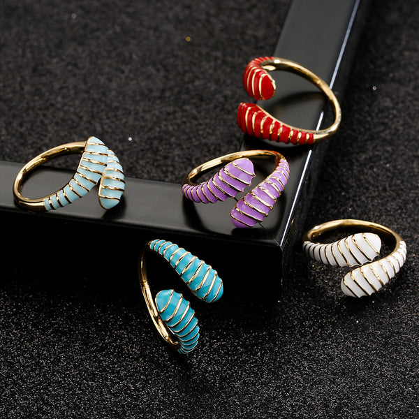 Cute Women Asymmetrical Geometric Copper Inlay Rings