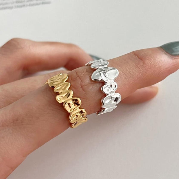 925 Sterling Silver Women Natural Textured Cosmos Wave Geometric Silver Silver Plating Rings