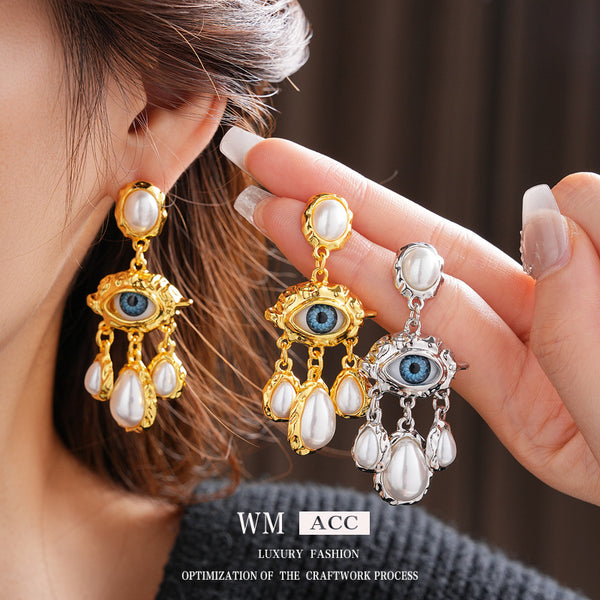 Medieval Tassel Geometric Artificial Pearl Electroplating Earrings