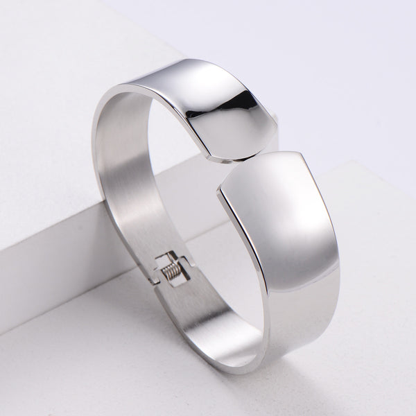 Unisex Minimalist Metal Wave Titanium Steel Polishing Bangles