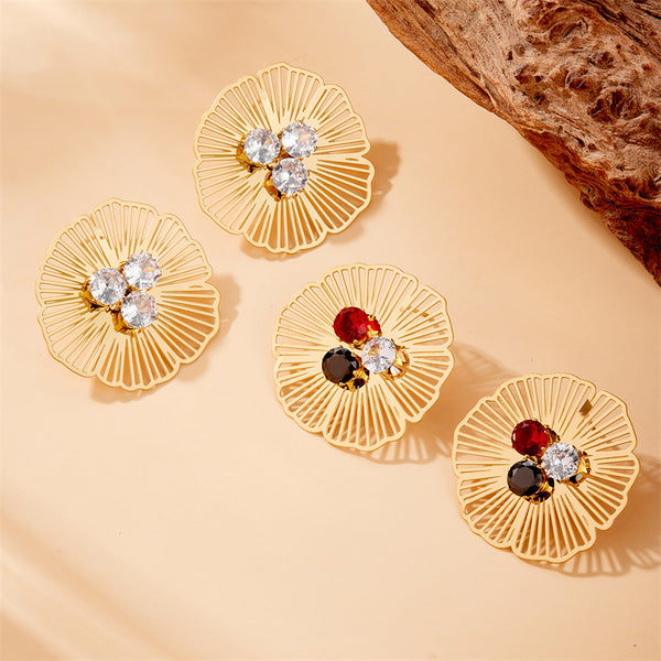 Fashion Flower Flower Stainless Steel Electroplating Stud Earrings