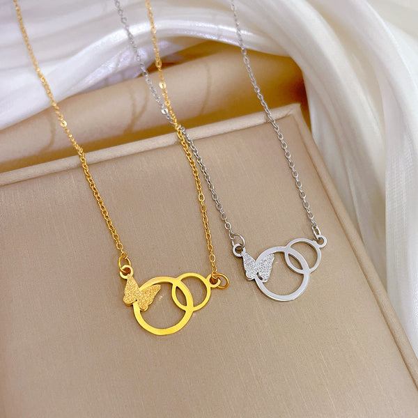 Women Fashion Chamfered Cube Geometric Titanium Steel Electroplating Necklaces