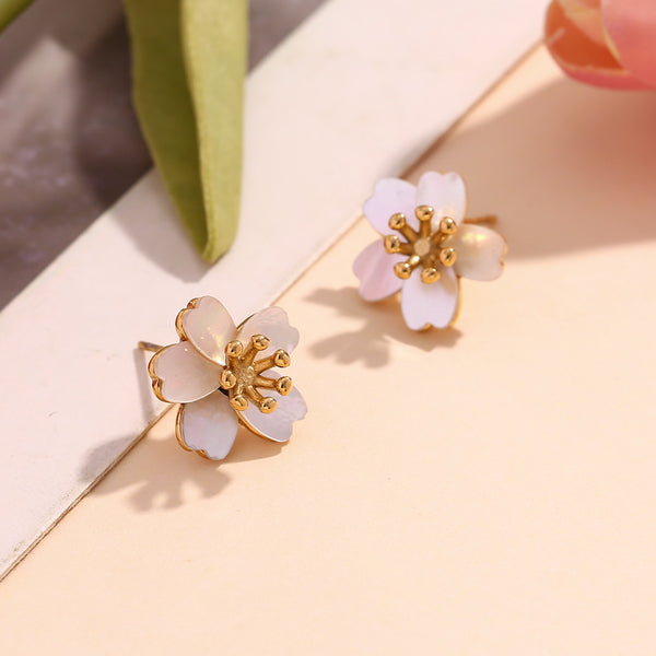 Fashion Petal Geometric Flower Stainless Steel 18K Gold Plated Stud Earrings