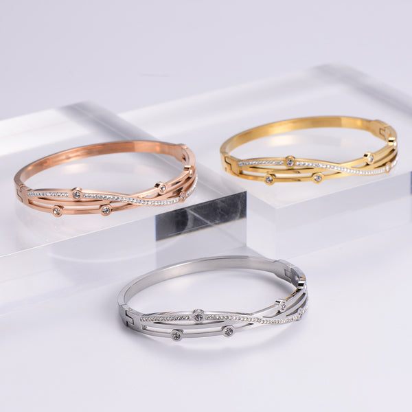 Natural Women Metal Diamond Crown Stainless Steel Bangles