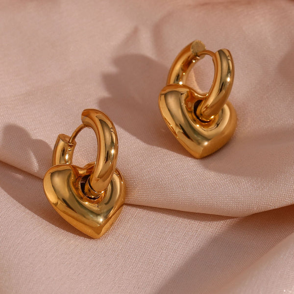 Fashion Heart Geometric Stainless Steel 18K Gold Plated Earrings