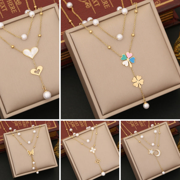 Fashion Flower Stainless Steel Electroplating Necklaces