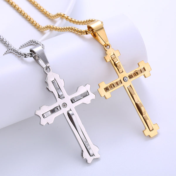 Street Unisex Cross Cross Titanium Steel Diamond Inlay Pendants