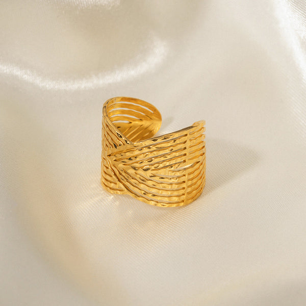 Women IG Style Irregular Geometric Stainless Steel 18K Gold Plated Rings