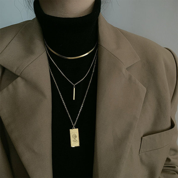 Square Chain Geometric Titanium Steel Electroplating Necklaces