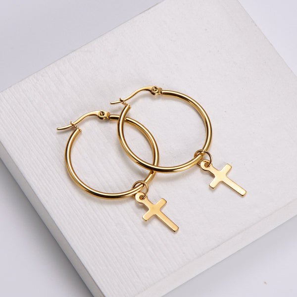 Women Minimalist Cross Metal Geometric Geometric Stainless Steel Electroplating Earrings