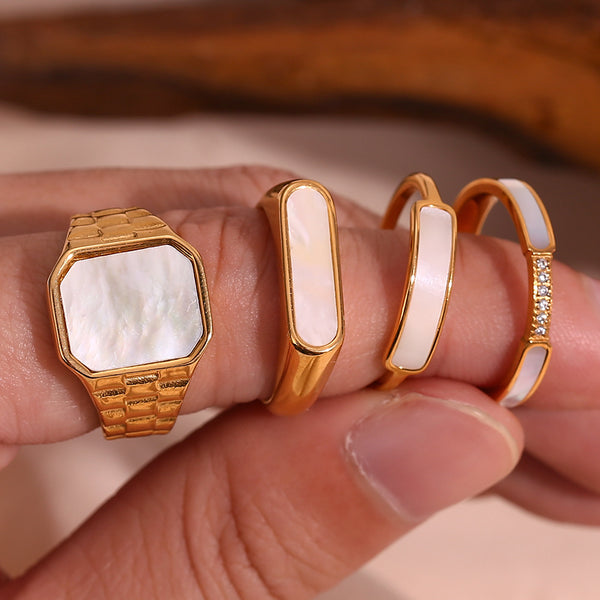 Minimalist Fashion Shell Geometric Stainless Steel 18K Gold Plated Rings