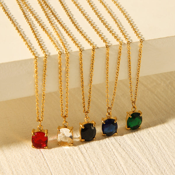 IG Style Quadrilateral Geometric Gemstone Diamond Inlay Necklaces