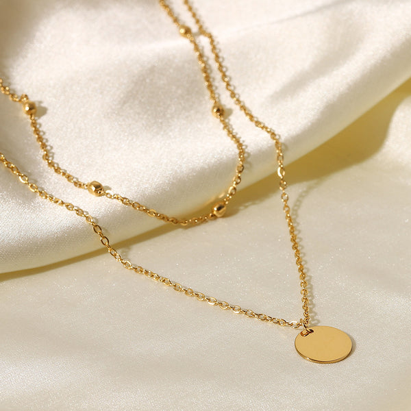 IG Style Round Geometric Stainless Steel 18K Gold Plated Necklaces