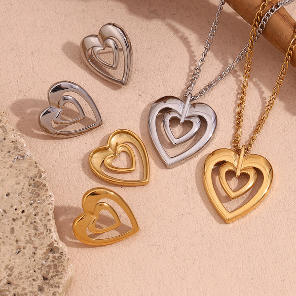 Fashion Heart Geometric Stainless Steel 18K Gold Plated Necklaces