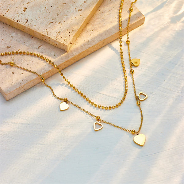 Korean Heart Chain Titanium Steel Electroplating Necklaces