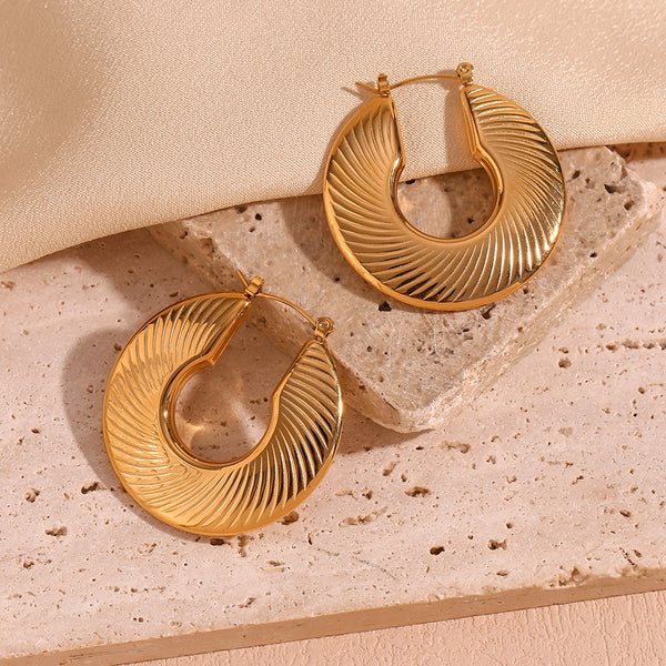 Minimalist Round Circle Geometric Stainless Steel 18K Gold Plated Earrings