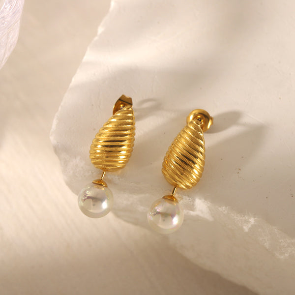 IG Style Droplet Pearl Geometric Stainless Steel Electroplating Earrings