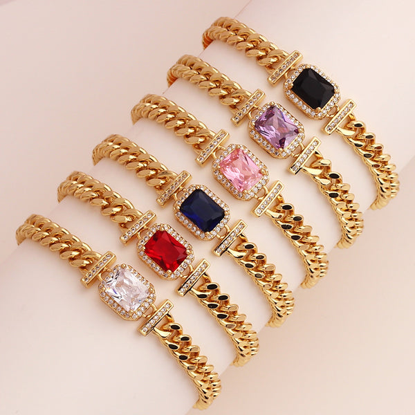 Women Quadrilateral Geometric Zircon Electroplating Bracelets