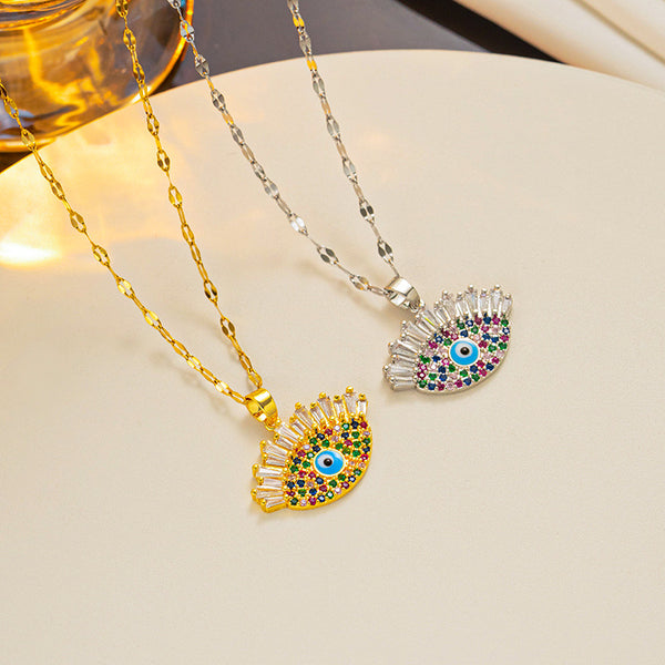 Fashion Eye Titanium Steel 18K Gold Plated Necklaces