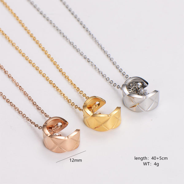 Minimalist Checkered Stainless Steel Electroplating Necklaces