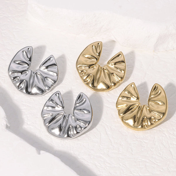 Minimalist Pleated Stainless Steel Electroplating Stud Earrings