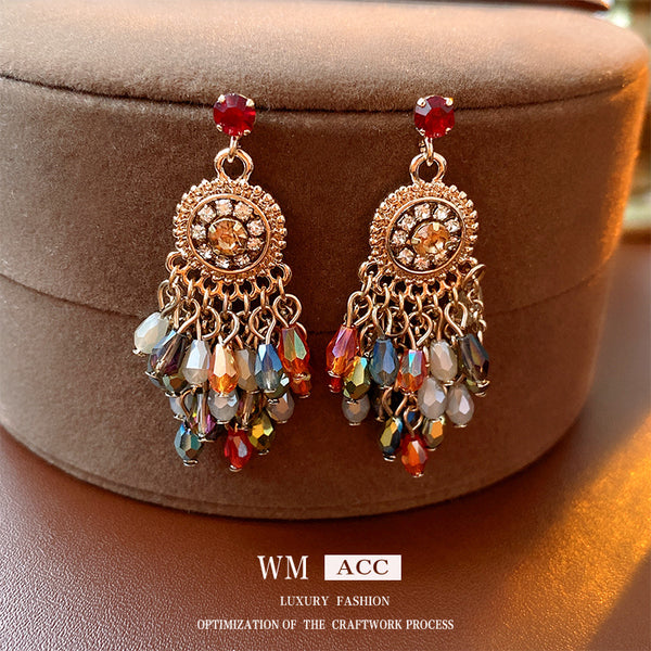 Ethnic Round Geometric Artificial Crystal Earrings