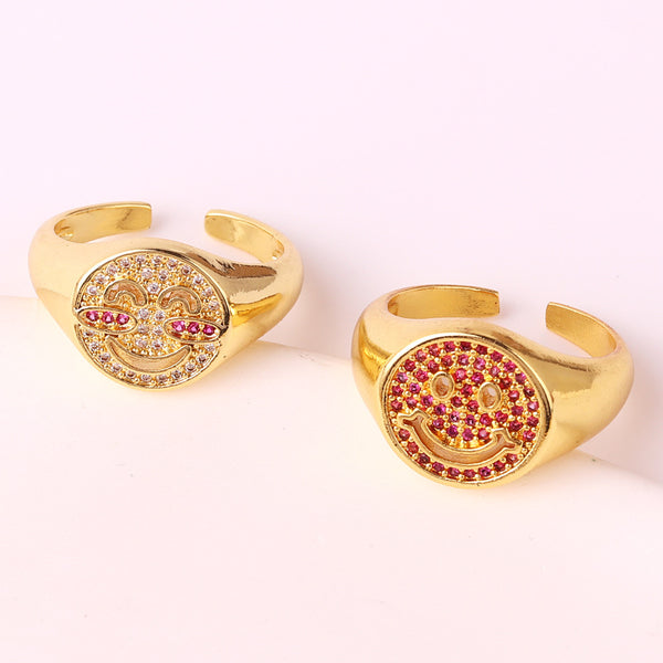 Women Smile Geometric Copper Electroplating Rings