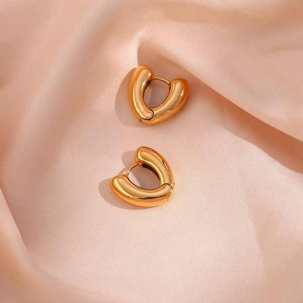 Minimalist Heart Geometric Stainless Steel 18K Gold Plated Earrings