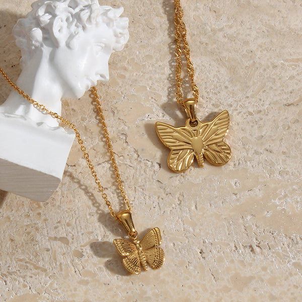 Fashion Butterfly Insect Stainless Steel 18K Gold Plated Necklaces