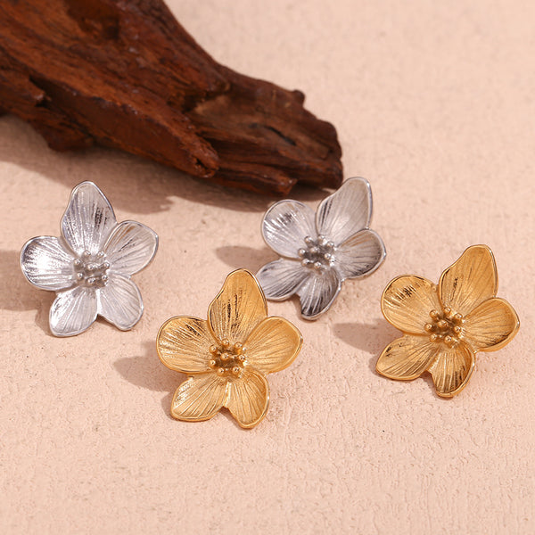 Fashion Flower Geometric Stainless Steel 18K Gold Plated Stud Earrings