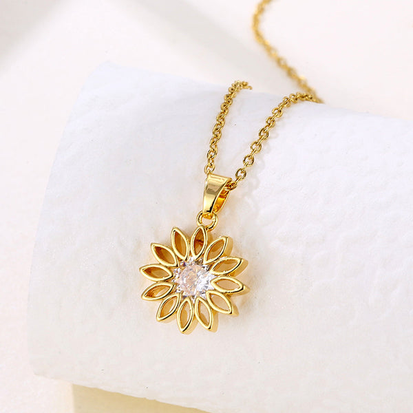 Women Minimalist Geometric Metal Flower Stainless Steel Electroplating Necklaces