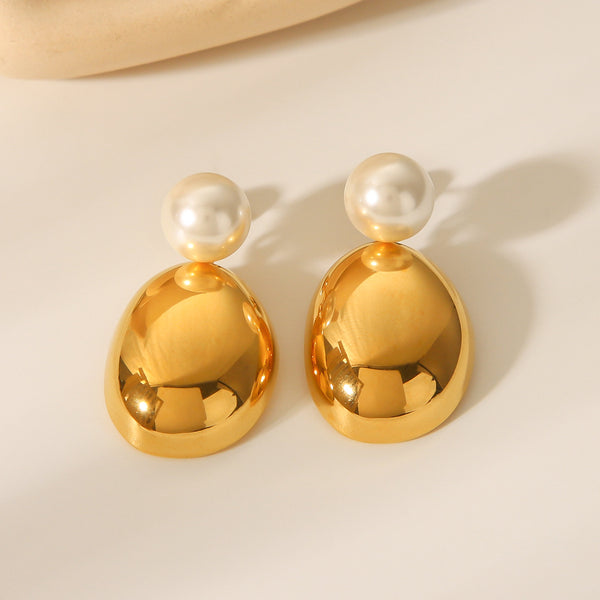 IG Style Pearl Geometric Stainless Steel Electroplating Earrings