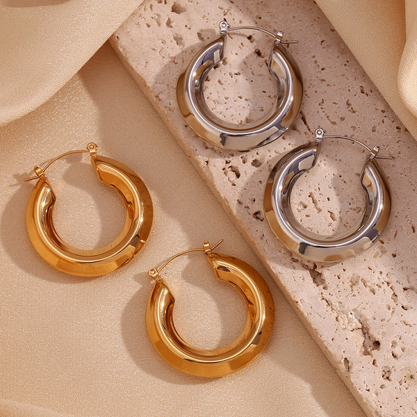 Fashion Circle Geometric Stainless Steel 18K Gold Plated Earrings