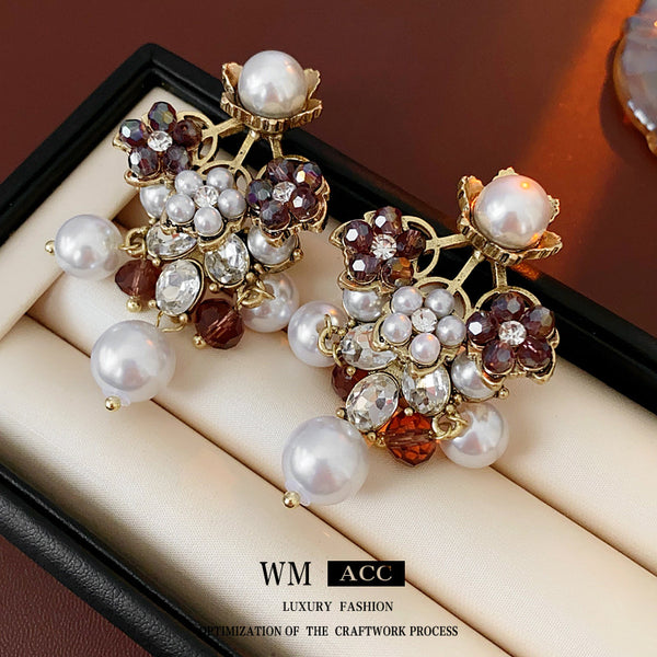 Luxurious Flower Flower Artificial Pearl Electroplating Earrings