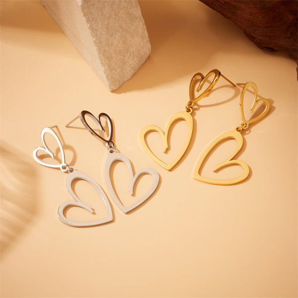 Fashion Heart Stainless Steel Electroplating Earrings