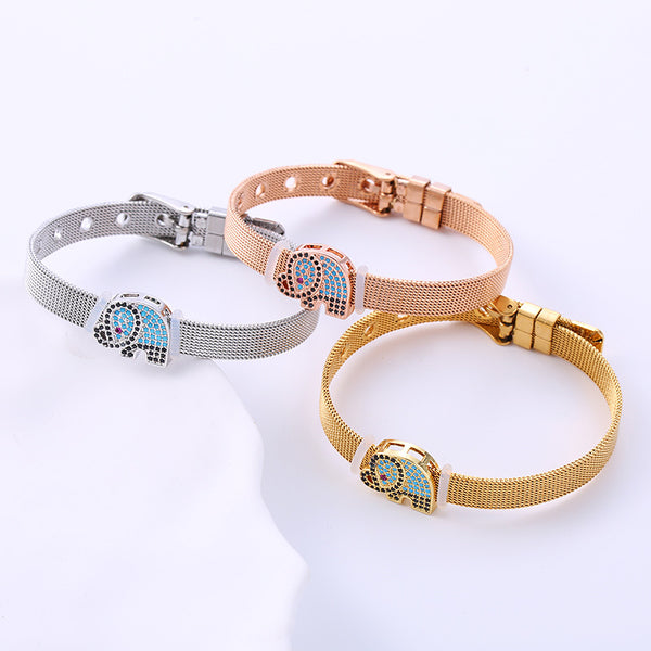 Women Versatile Elephant Stainless Steel Diamond Inlay Bracelets