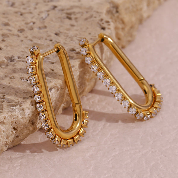 Fashion Circle U-Shape Stainless Steel 18K Gold Plated Earrings