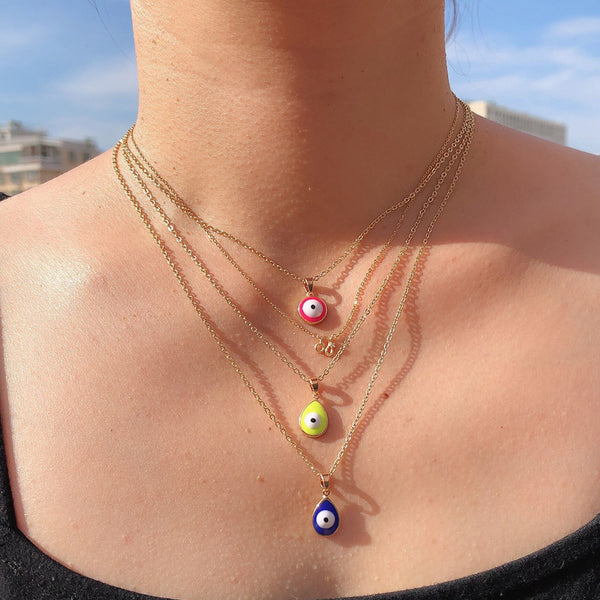 Minimalist Women Rainbow Metal Mixed Color Eye Droplet Resin Oil Dripping Oil Dripping Necklaces