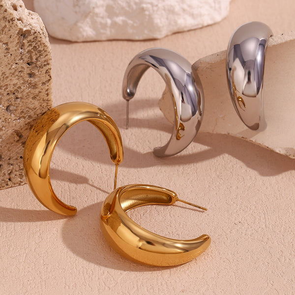 Fashion Circle Geometric Stainless Steel 18K Gold Plated Earrings