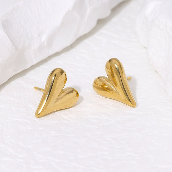 Minimalist Heart Stainless Steel Electroplating Stud Earrings