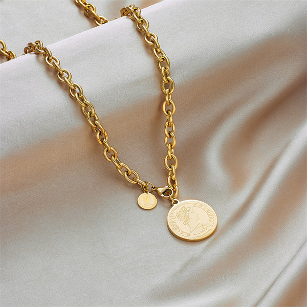 Coin Chain Geometric Titanium Steel Electroplating Necklaces