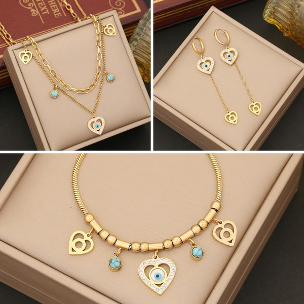 Expressive Eye Heart Stainless Steel Electroplating Necklaces