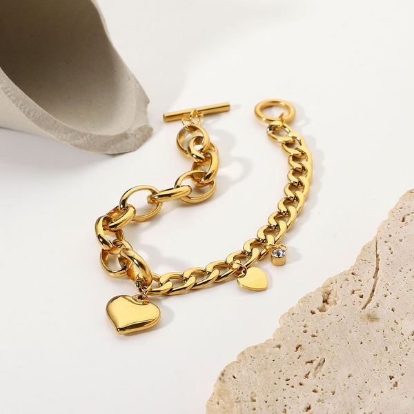 Women IG Style Heart Stainless Steel 18K Gold Plated Bracelets