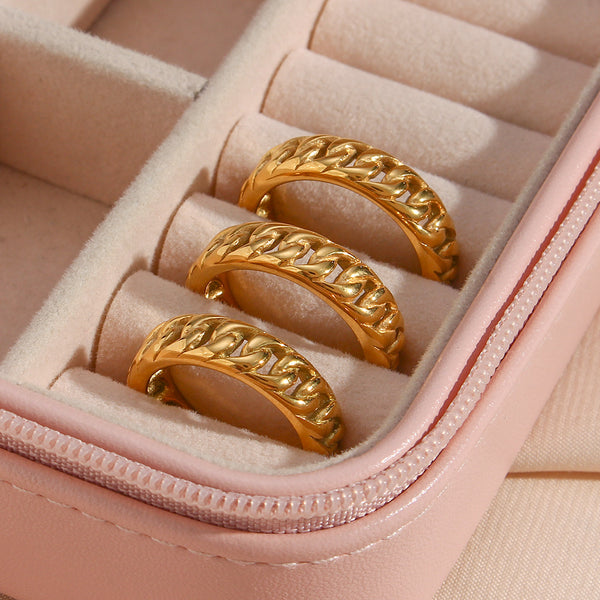 Women Fashion Circle Geometric Stainless Steel 18K Gold Plated Rings