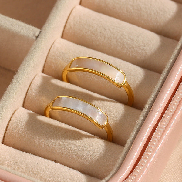 Women Fashion Shell Geometric Stainless Steel 18K Gold Plated Rings