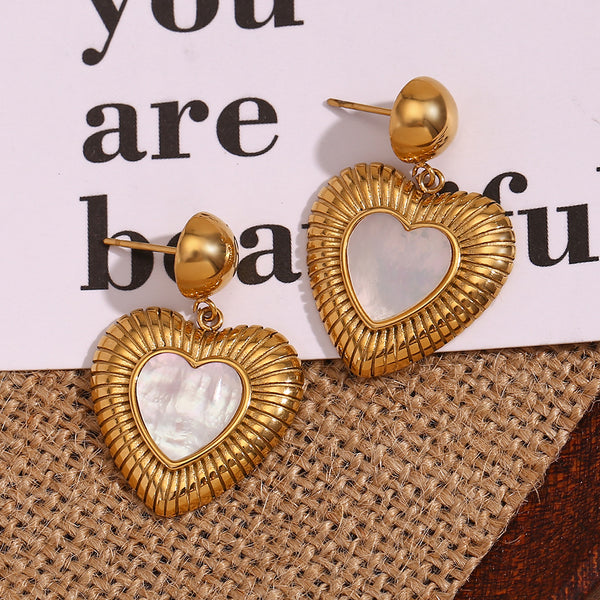 Fashion Heart Stainless Steel 18K Gold Plated Stud Earrings